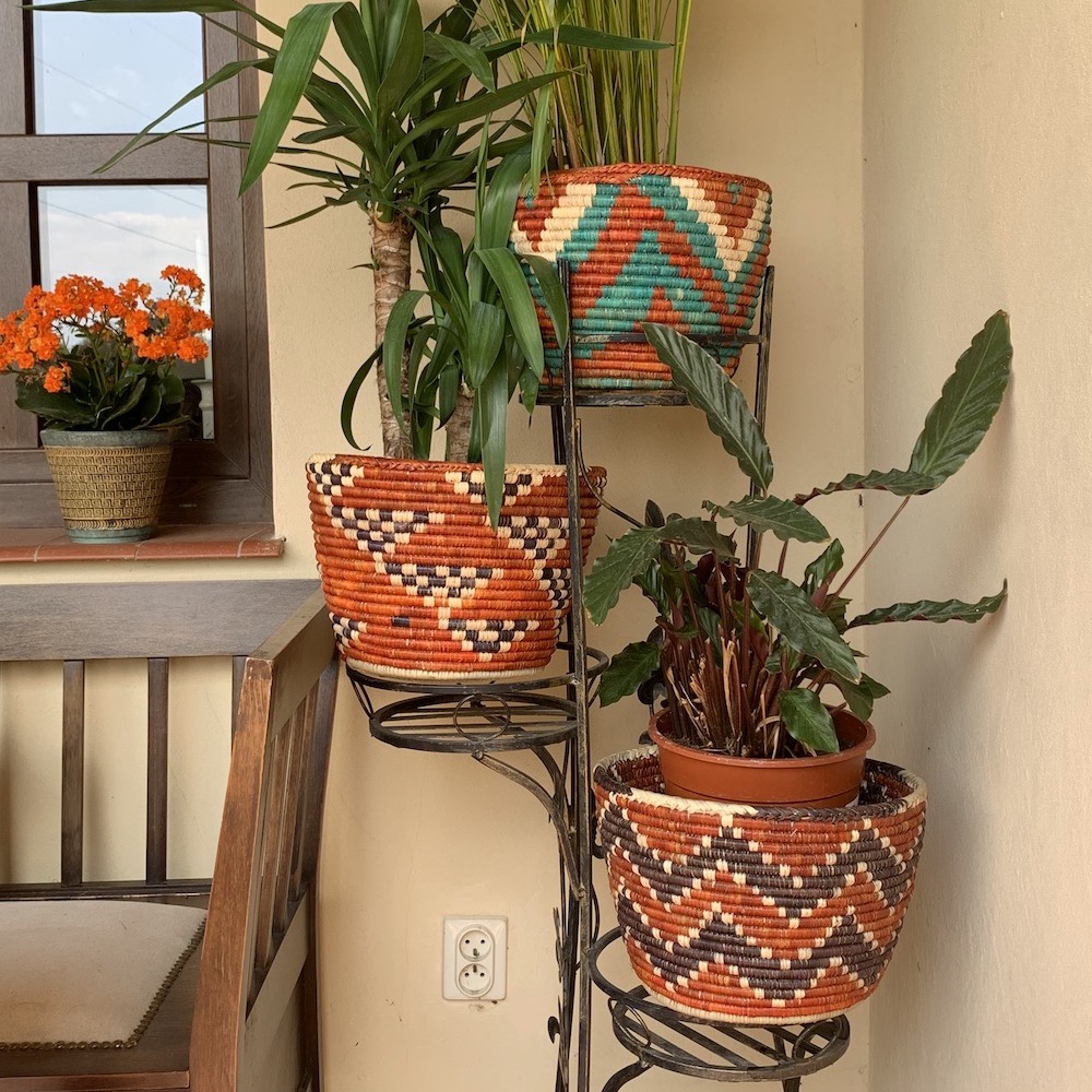 Flower Pots designed to enhance your home décor, featuring a spiral woven cover with unique patterns and subtle colour variations. A perfect blend of style and craftsmanship.